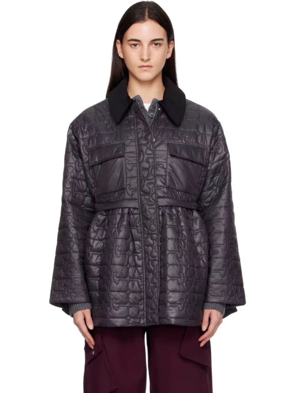 Ganni NWOT Quilt Midi Jacket Dark Grey